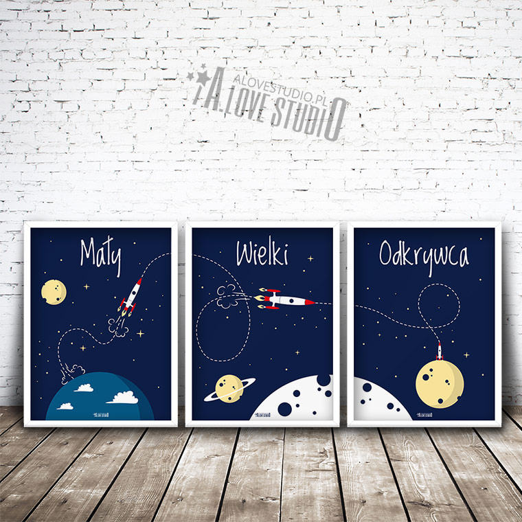 plakaty dla dzieci rakieta kosmos pokój chłopca mały wielki odkrywca 1