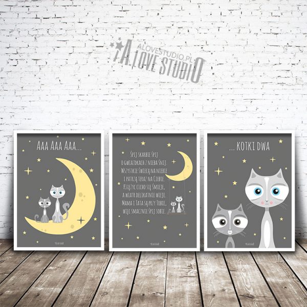 Plakaty obrazki dla dzieci śpij skarbie kotki alovestudio 1
