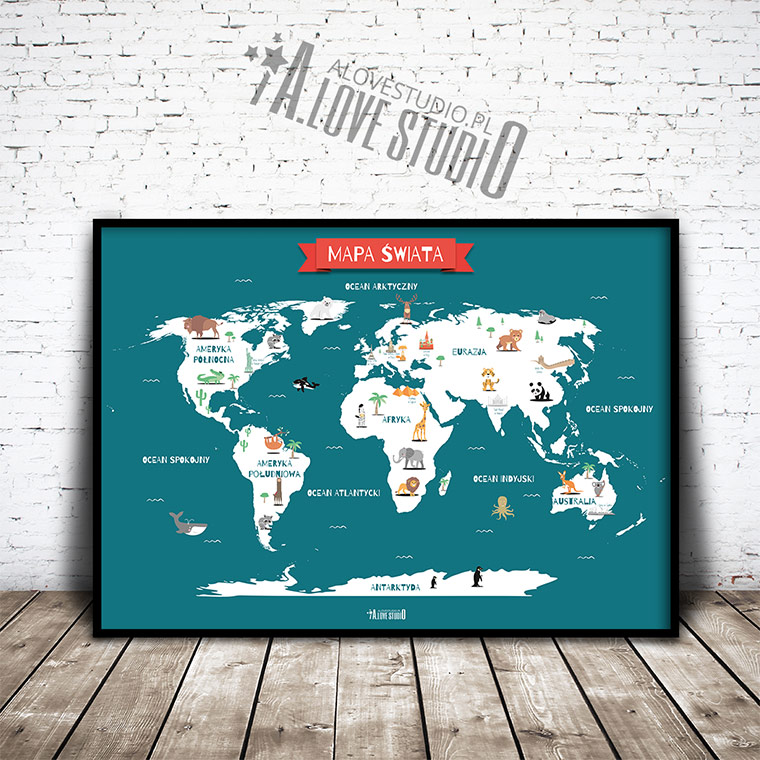 Mapa świata plakat dla dzieci kontynenty alovestudio pl 1