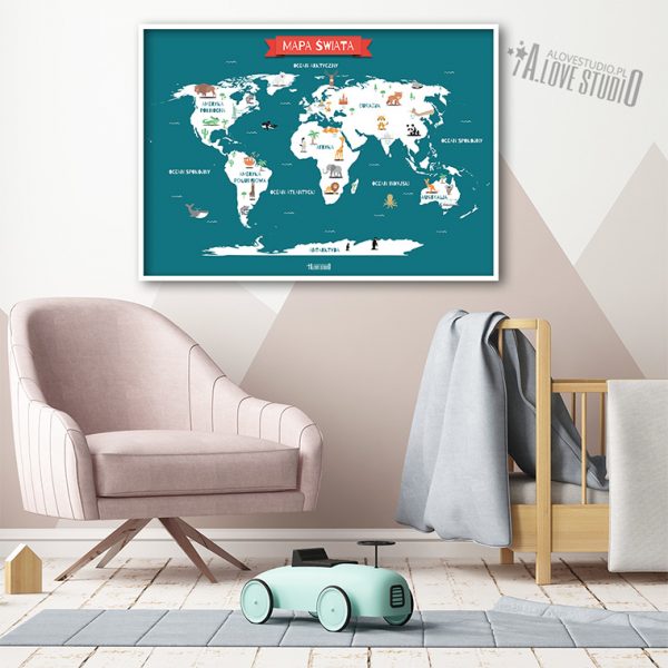 Mapa świata plakat dla dzieci kontynenty alovestudio pl 2