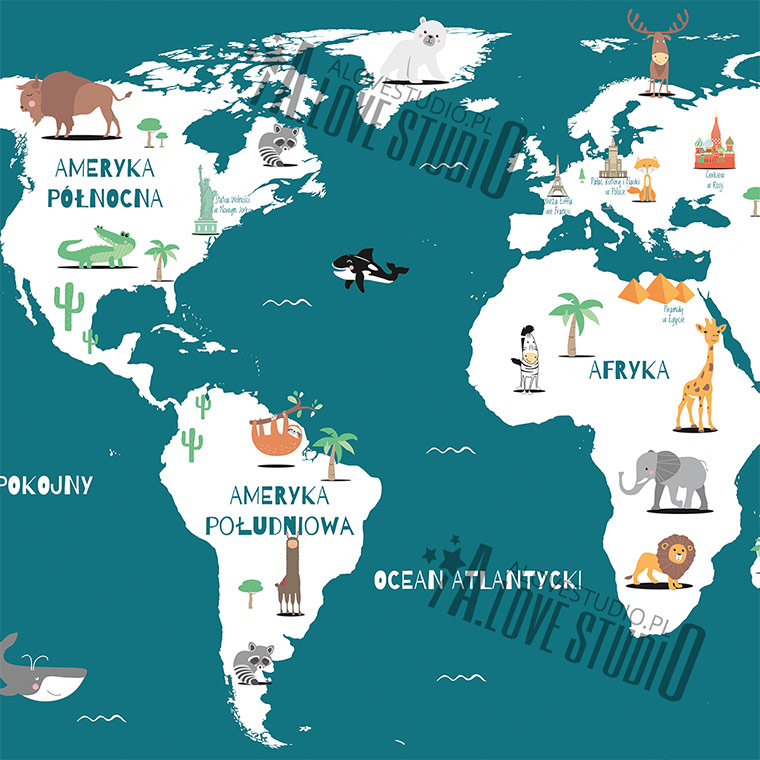 Mapa świata plakat dla dzieci kontynenty alovestudio pl 5