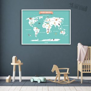 Mapa świata plakat mięta dla dzieci kontynenty alovestudio pl 3