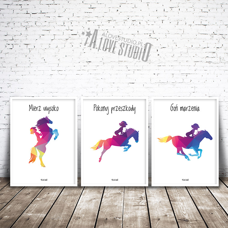 Plakaty jazda konna dzieci goń za marzeniami dziewczynka jeździec na koniu jockey www.alovestudio.pl